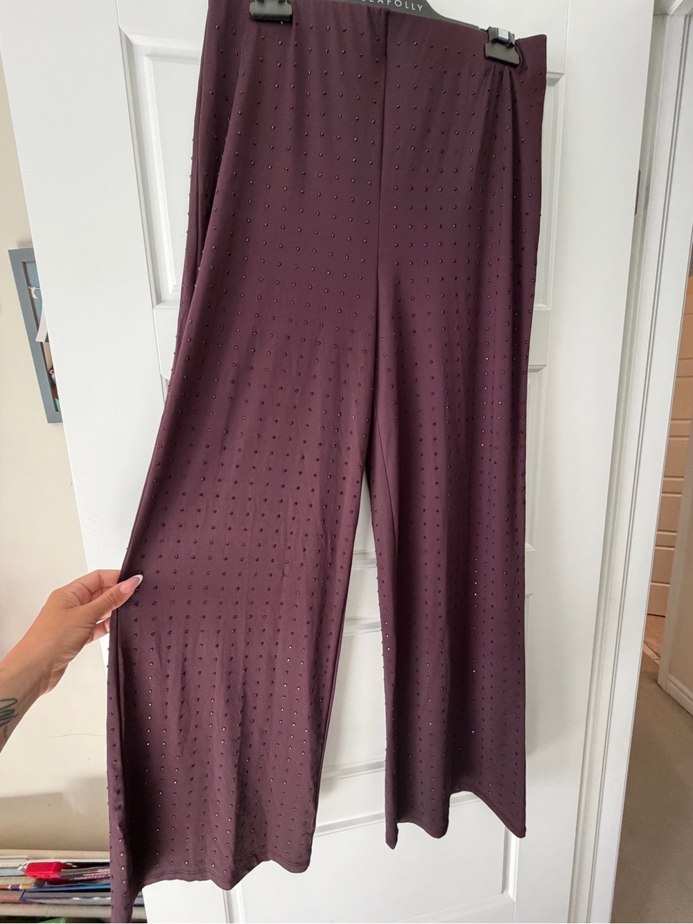 H&M Wide-Leg Studded Pants in Plum